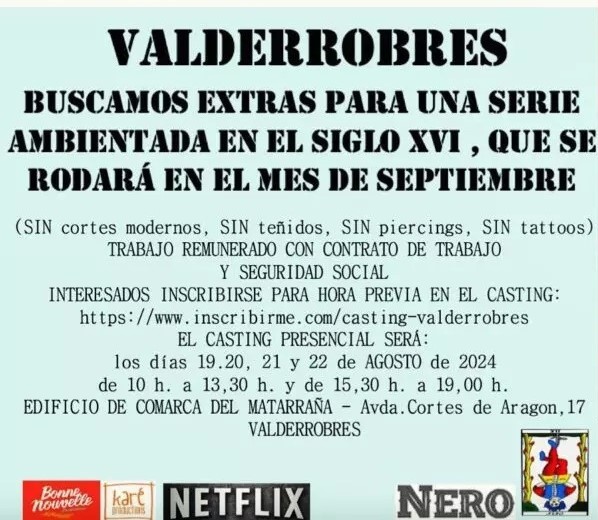 Se buscan figurantes para una serie de Netflix que se rodará en Valderrobres